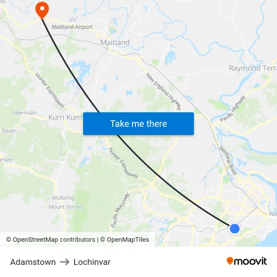 Adamstown to Lochinvar map