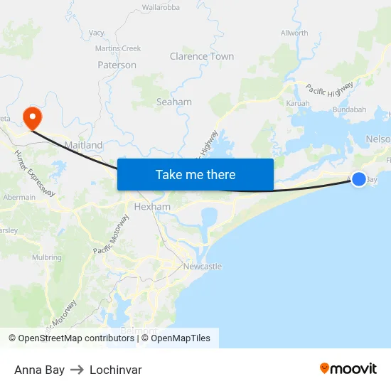 Anna Bay to Lochinvar map