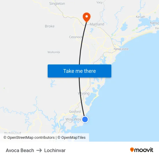 Avoca Beach to Lochinvar map