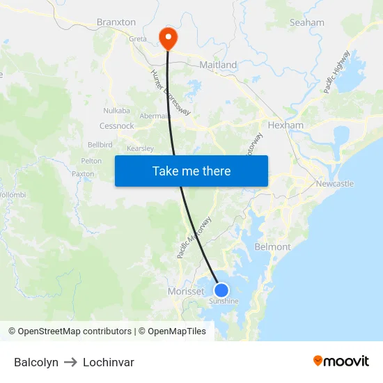 Balcolyn to Lochinvar map