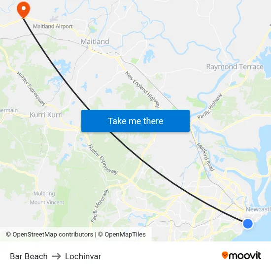 Bar Beach to Lochinvar map