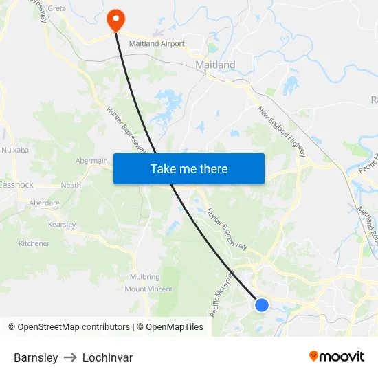 Barnsley to Lochinvar map