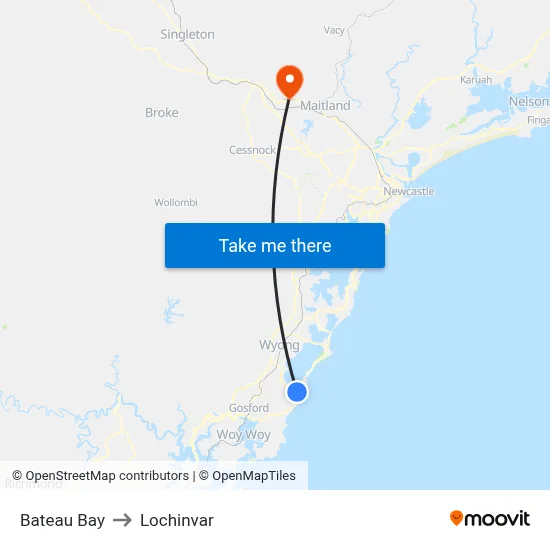 Bateau Bay to Lochinvar map
