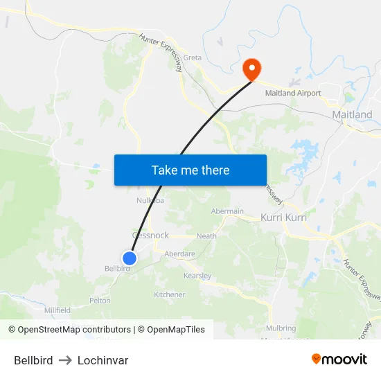 Bellbird to Lochinvar map