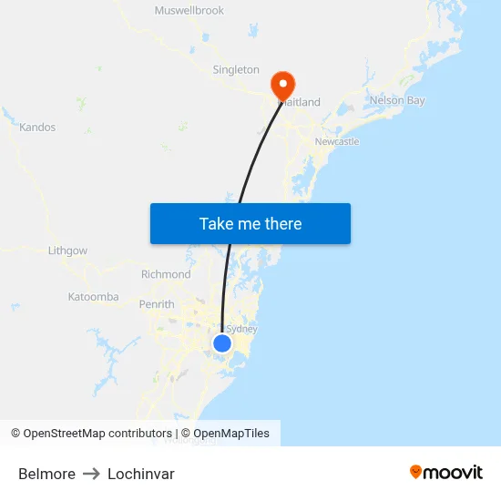 Belmore to Lochinvar map