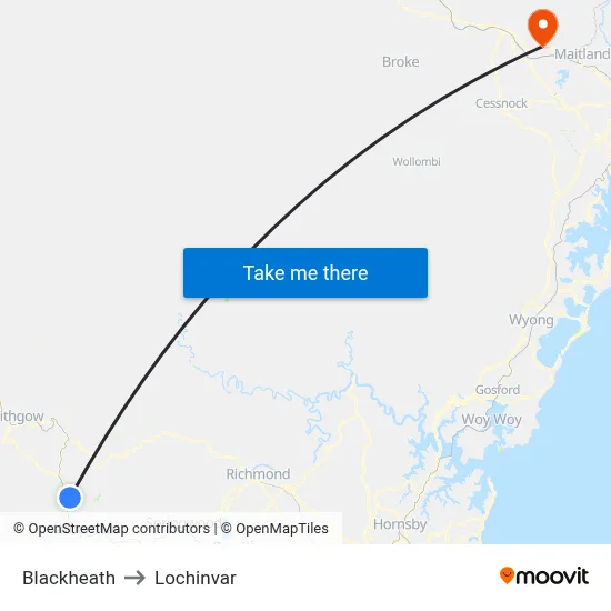 Blackheath to Lochinvar map