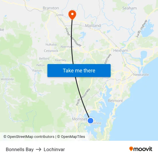 Bonnells Bay to Lochinvar map