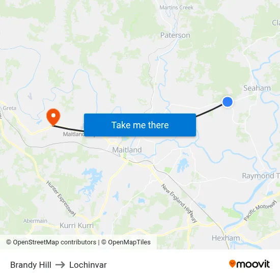 Brandy Hill to Lochinvar map