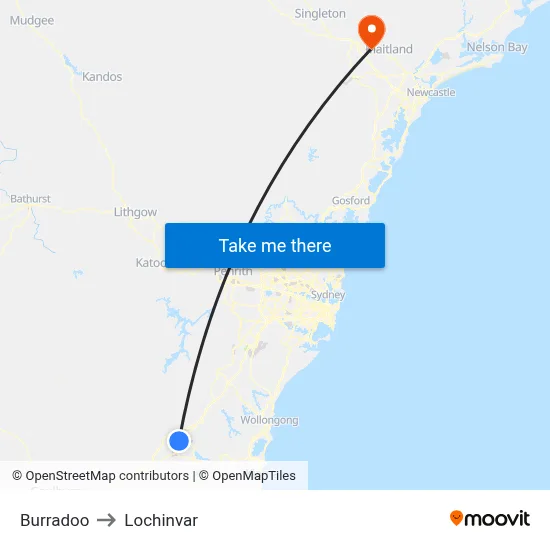 Burradoo to Lochinvar map