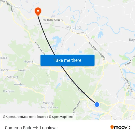 Cameron Park to Lochinvar map