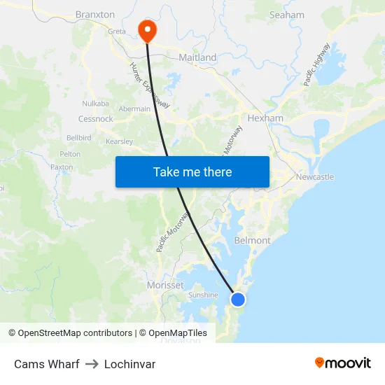 Cams Wharf to Lochinvar map