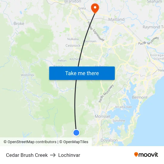Cedar Brush Creek to Lochinvar map