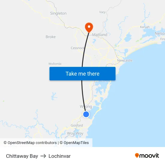 Chittaway Bay to Lochinvar map