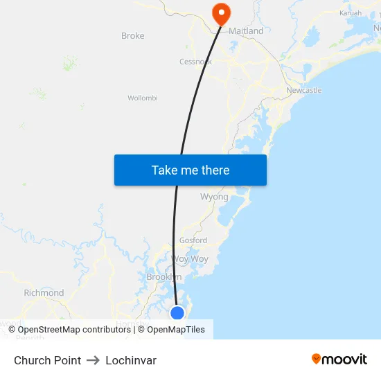 Church Point to Lochinvar map