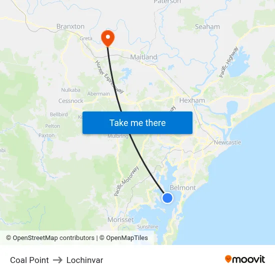 Coal Point to Lochinvar map