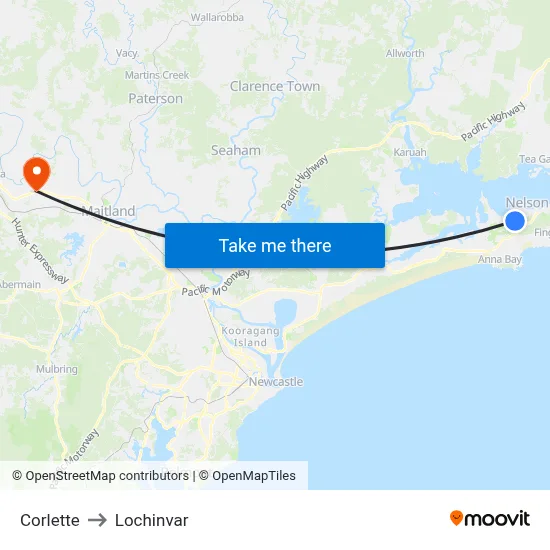Corlette to Lochinvar map