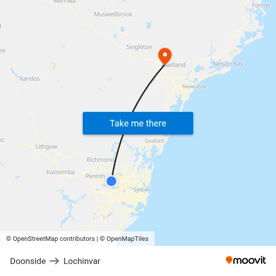 Doonside to Lochinvar map
