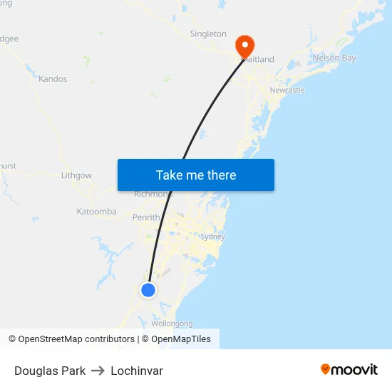 Douglas Park to Lochinvar map