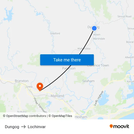 Dungog to Lochinvar map