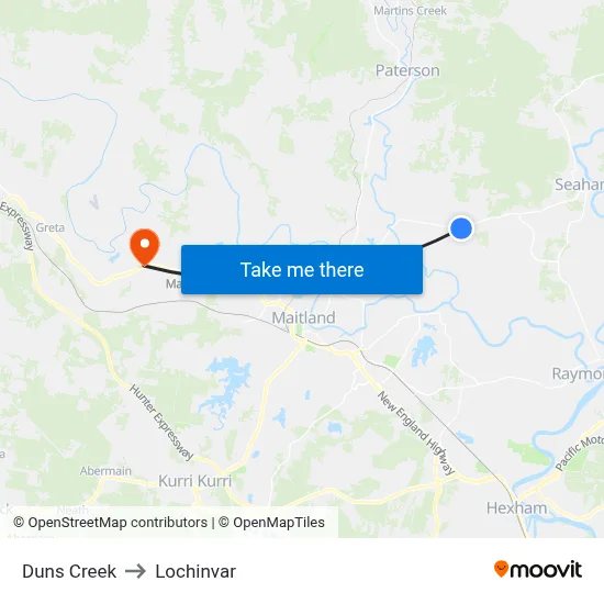 Duns Creek to Lochinvar map