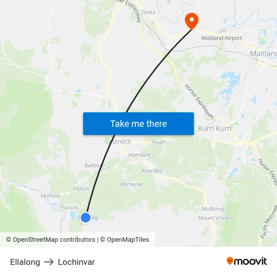 Ellalong to Lochinvar map