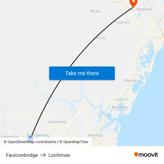 Faulconbridge to Lochinvar map