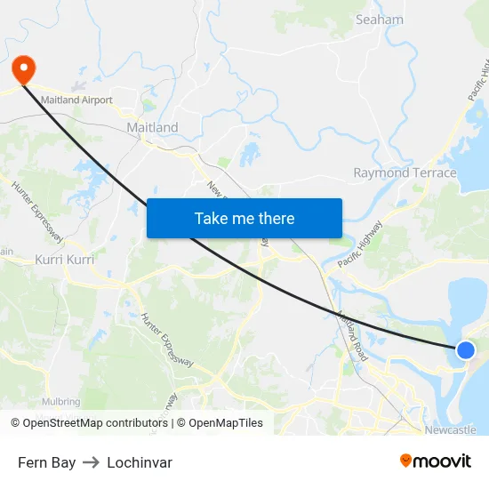Fern Bay to Lochinvar map