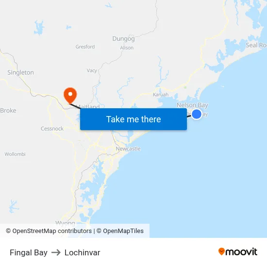 Fingal Bay to Lochinvar map