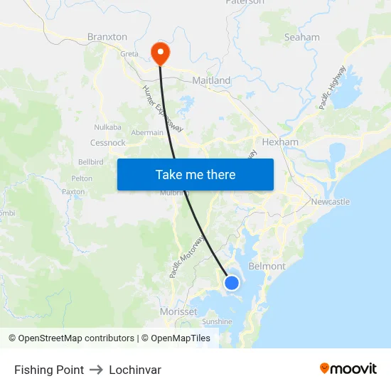Fishing Point to Lochinvar map