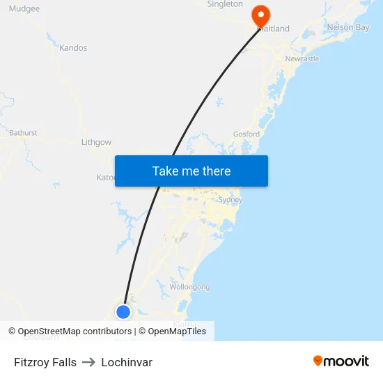 Fitzroy Falls to Lochinvar map