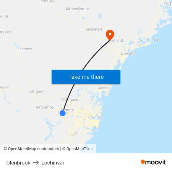 Glenbrook to Lochinvar map