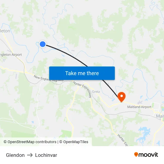 Glendon to Lochinvar map