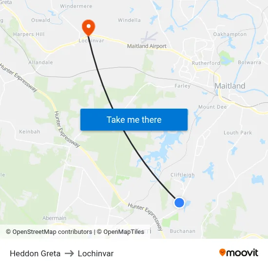 Heddon Greta to Lochinvar map