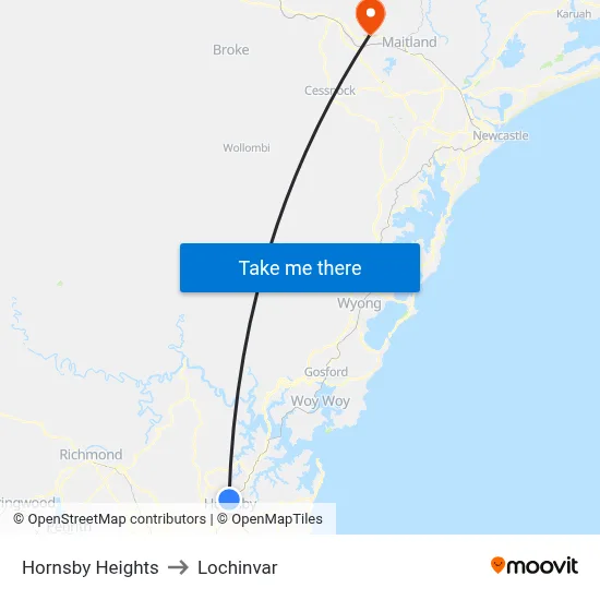 Hornsby Heights to Lochinvar map