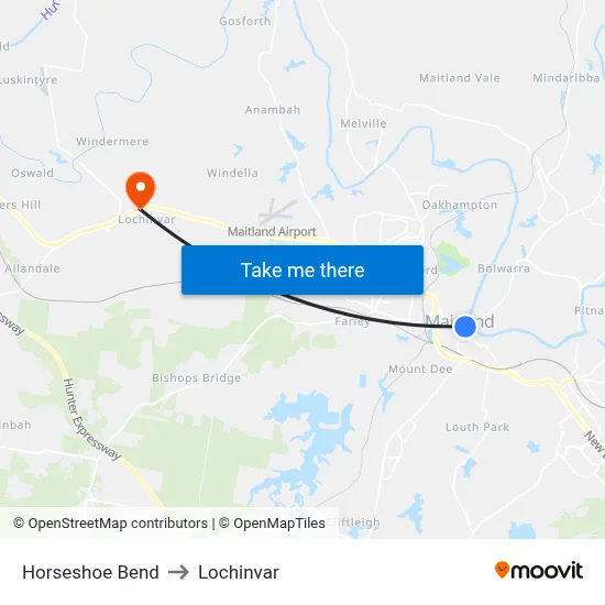 Horseshoe Bend to Lochinvar map