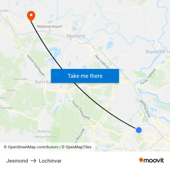 Jesmond to Lochinvar map