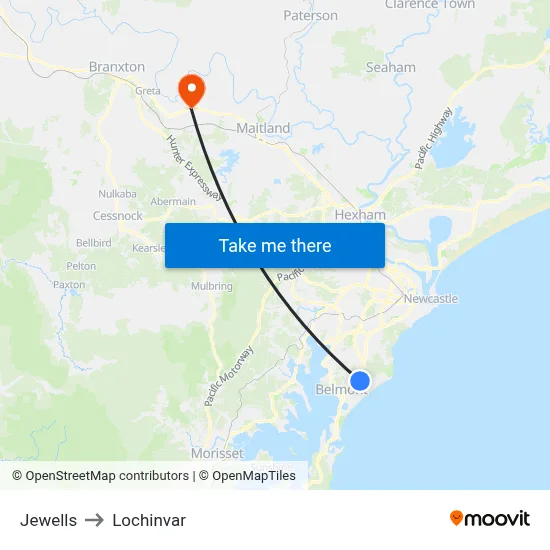 Jewells to Lochinvar map