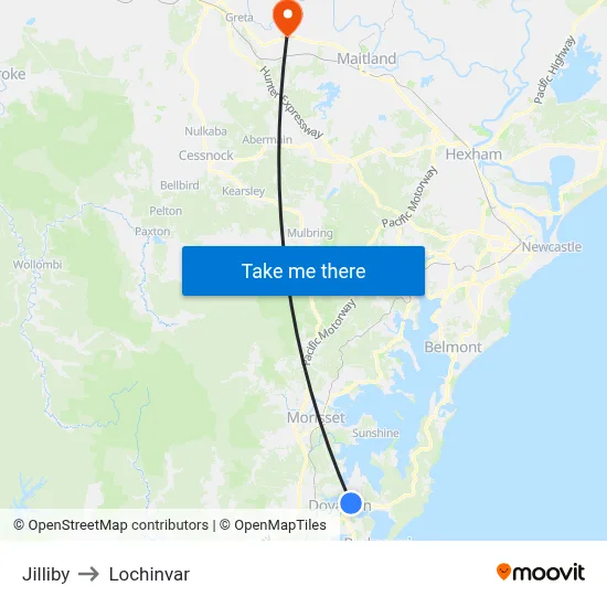 Jilliby to Lochinvar map