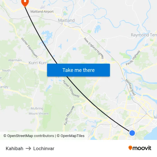 Kahibah to Lochinvar map
