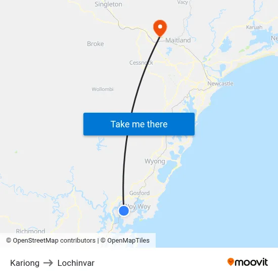 Kariong to Lochinvar map