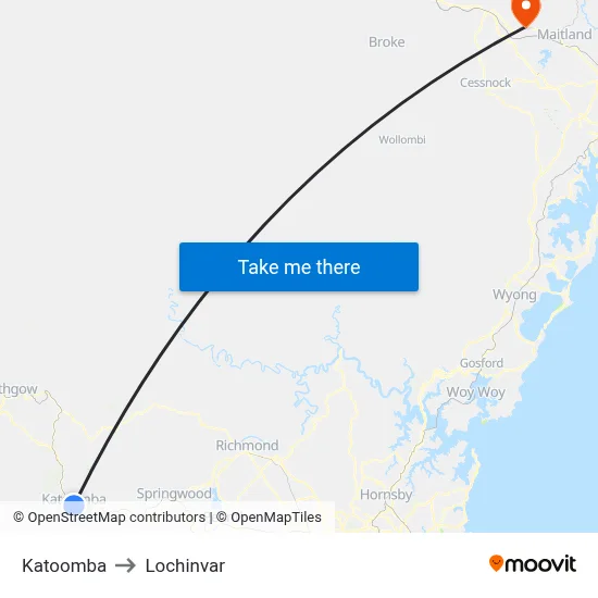 Katoomba to Lochinvar map