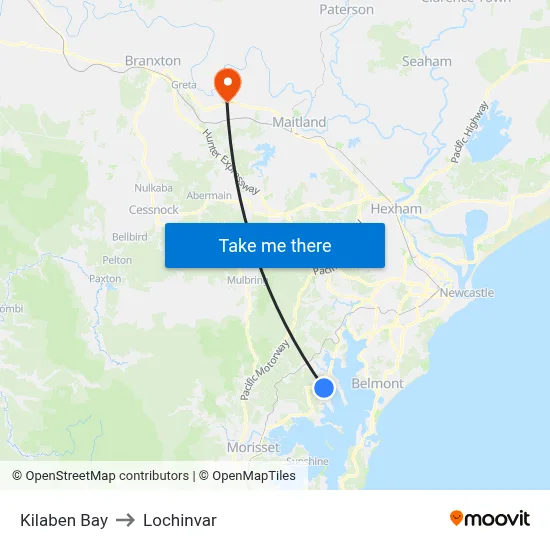 Kilaben Bay to Lochinvar map