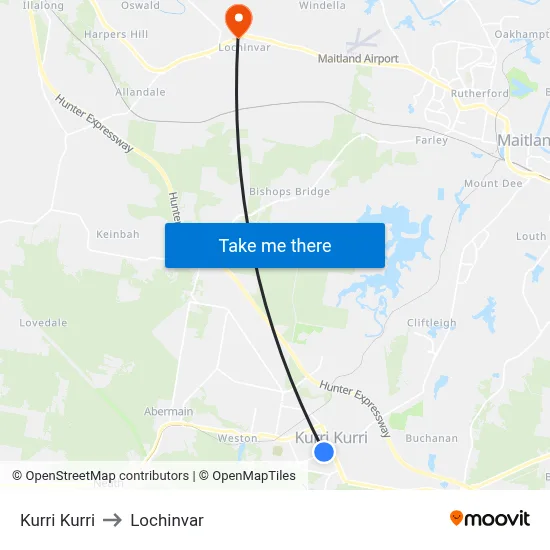 Kurri Kurri to Lochinvar map