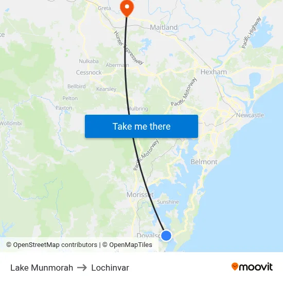 Lake Munmorah to Lochinvar map