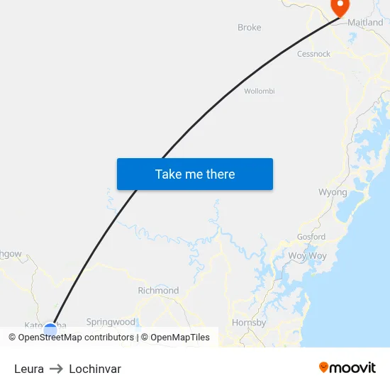Leura to Lochinvar map