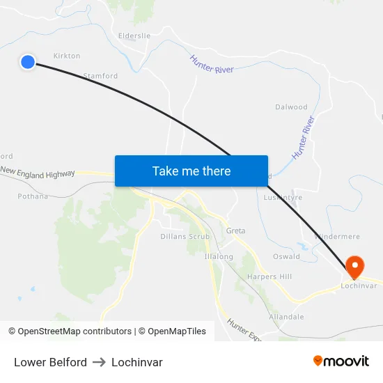 Lower Belford to Lochinvar map