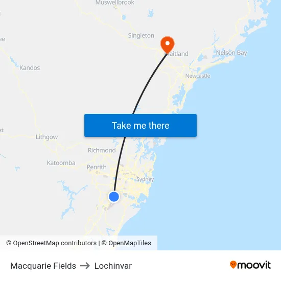 Macquarie Fields to Lochinvar map