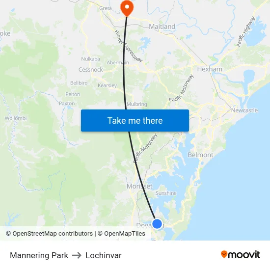 Mannering Park to Lochinvar map