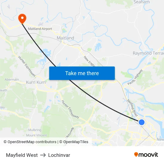 Mayfield West to Lochinvar map