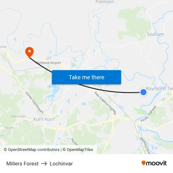 Millers Forest to Lochinvar map